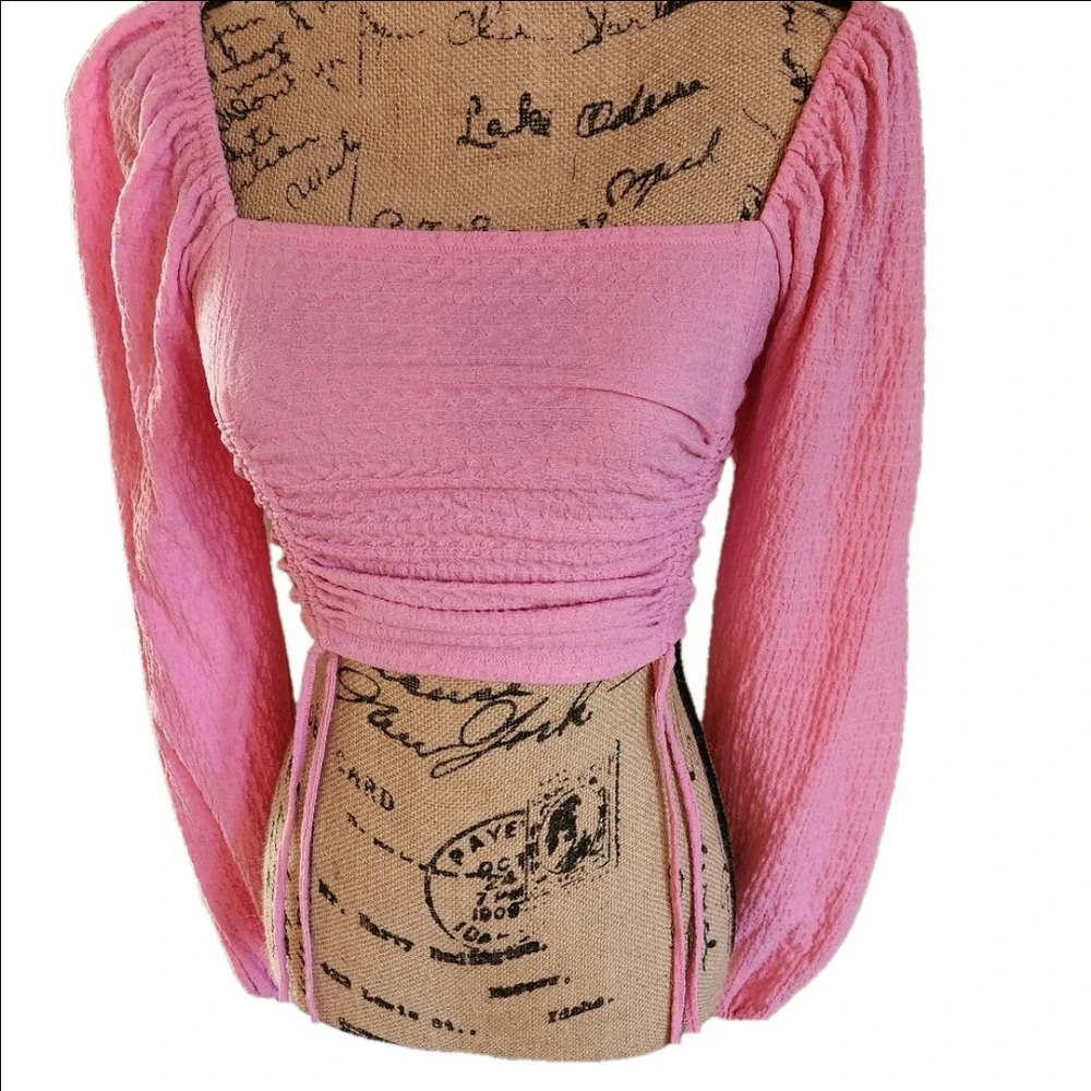 New Sohpie Rue XS Pink Summer Crop‎ Top with Puff Sleeves